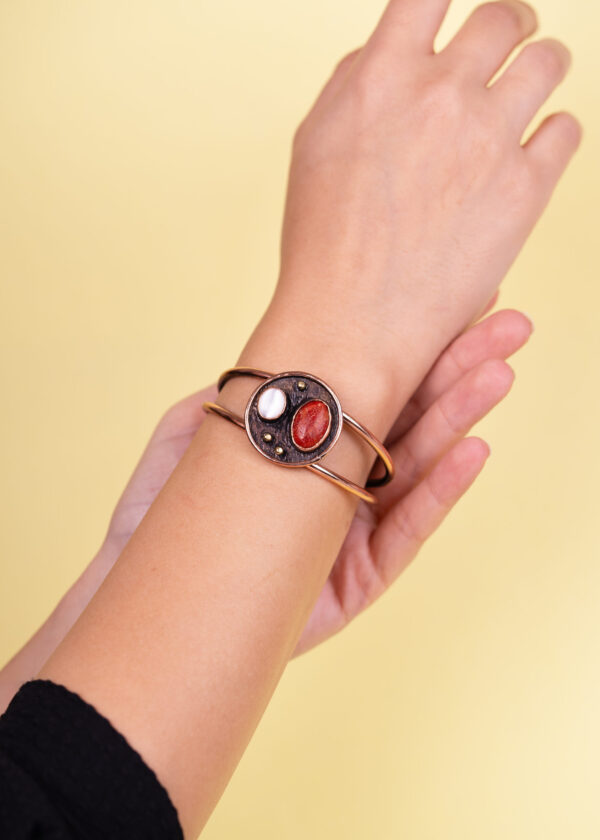 Akik & İnci Doğal Taş Detaylı Bakır Bileklik - Görsel 3