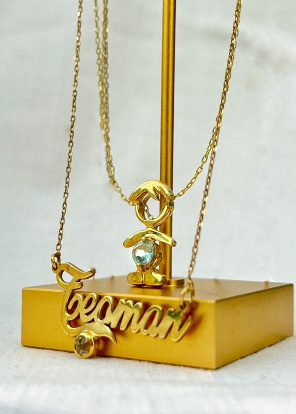 22 Ayar Altın Kaplama Sitrinli Gümüş İsimli Yazı Kolye - Görsel 4