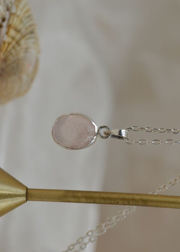 Gerçek Oval Pembe  Kedi Gözü  Kolye |  925 ® Gümüş - Görsel 7