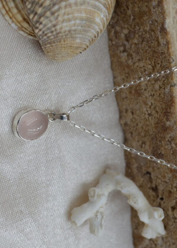 Gerçek Oval Pembe  Kedi Gözü  Kolye |  925 ® Gümüş - Görsel 8