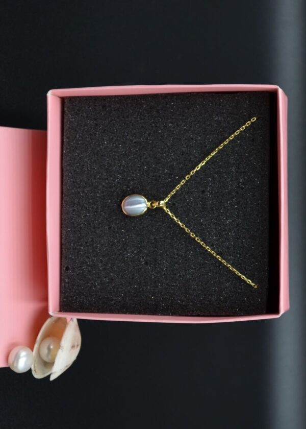 Gerçek Oval Gri  Kedi Gözü  Kolye | Altın Kaplama 925 ® Gümüş - Görsel 2