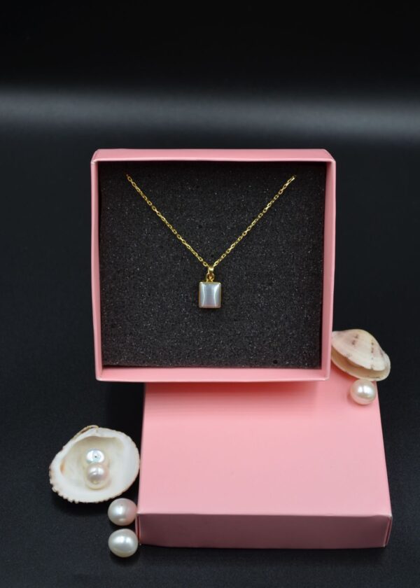 Gerçek Kare Gri  Kedi Gözü  Kolye | Altın Kaplama 925 ® Gümüş - Görsel 4