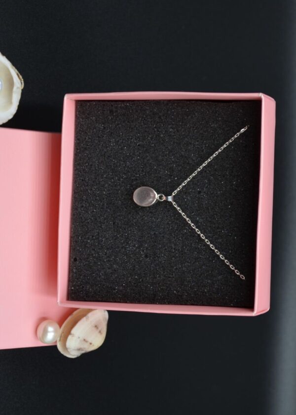 Gerçek Oval Pembe  Kedi Gözü  Kolye |  925 ® Gümüş - Görsel 5