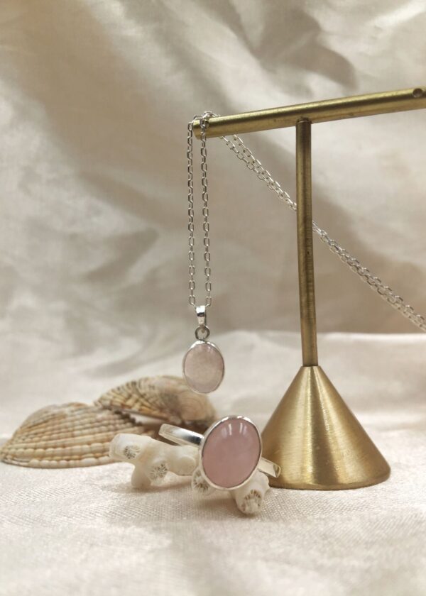 Gerçek Oval Pembe  Kedi Gözü  Kolye |  925 ® Gümüş - Görsel 4