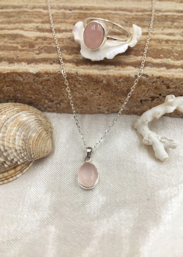 Gerçek Oval Pembe  Kedi Gözü  Kolye |  925 ® Gümüş - Görsel 3