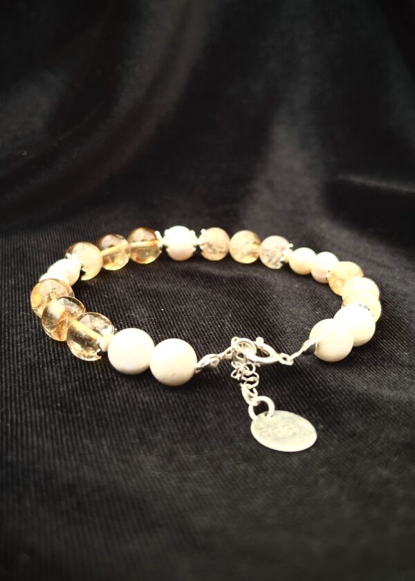 Sitrin + İnci Doğal Taşlı Gümüş Ayraçlı  Bileklik - Görsel 5