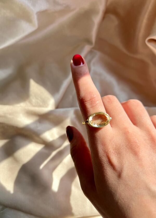 Faset Kesim 925 ® Sitrin Gümüş Yüzük | 22K Altın Kaplama - Görsel 4