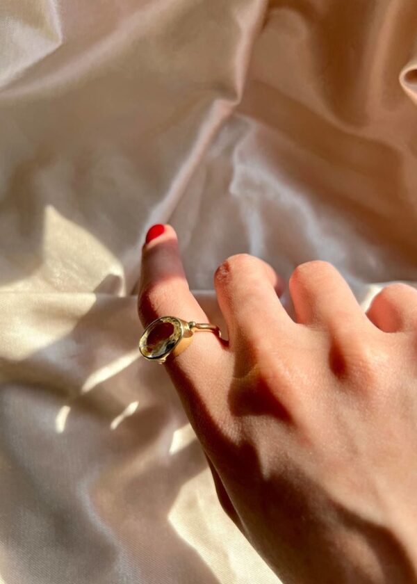 Faset Kesim 925 ® Sitrin Gümüş Yüzük | 22K Altın Kaplama - Görsel 5