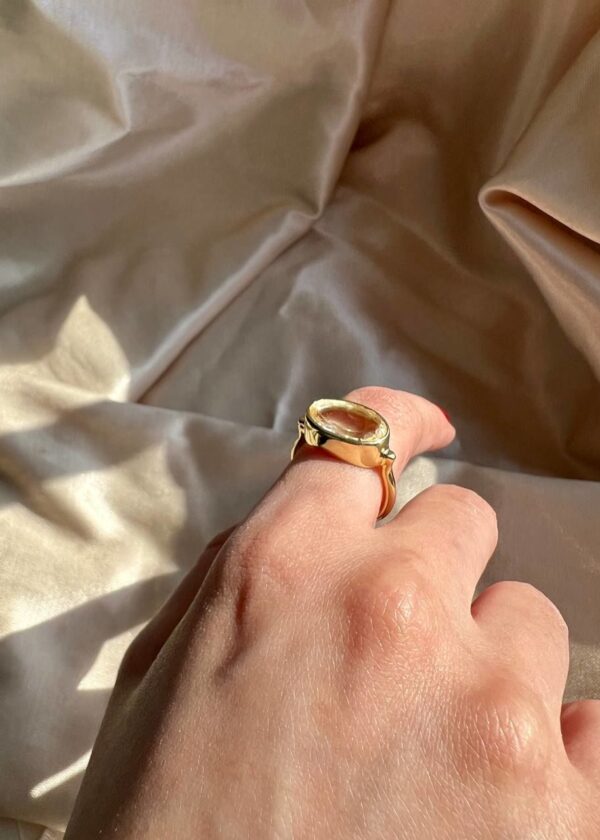 Faset Kesim 925 ® Sitrin Gümüş Yüzük | 22K Altın Kaplama - Görsel 6