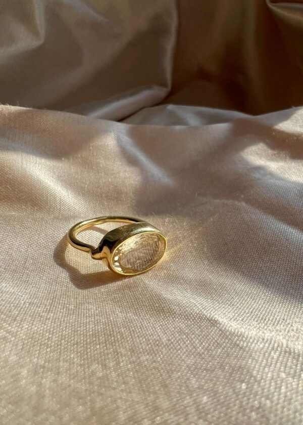 Faset Kesim 925 ® Sitrin Gümüş Yüzük | 22K Altın Kaplama - Görsel 3